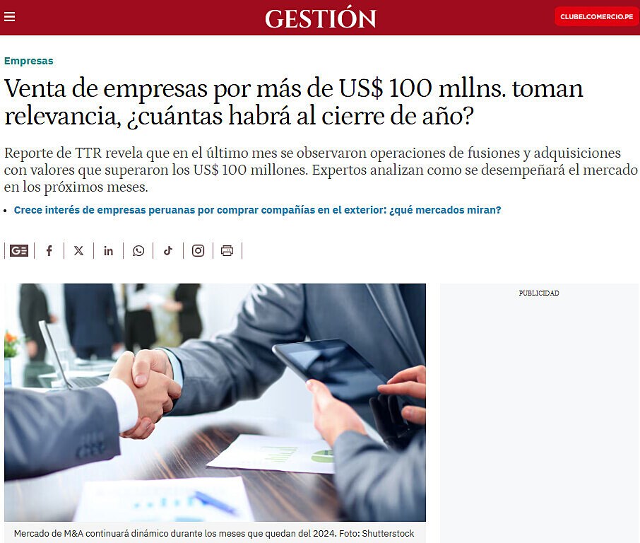 Venta de empresas por ms de US$ 100 mllns. toman relevancia, cuntas habr al cierre de ao?